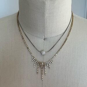 2 MONET vintage necklaces Gold and Silver rhinestones holiday party boho 70s 90s